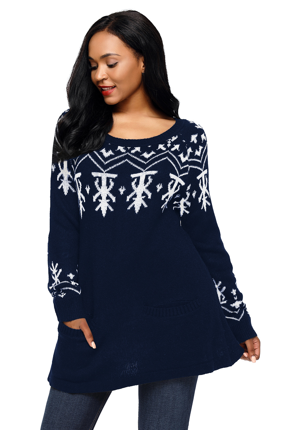 BY27720-5 Navy A-line Casual Fit Christmas Fashion Sweater